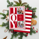 Red Joy Photo Collage Modern Christmas Holiday Card<br><div class="desc">Unwrap joy with our modern Christmas photo card! Experience festive delight in every detail. Discover the ideal holiday card for couples, families, and everyone who values the magic of the season. Our Christmas collage features two treasured photos, elegantly placed and the word "JOY" in a chic font. The backdrop of...</div>