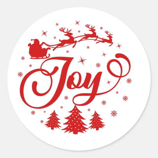 Red Joy Script Christmas Holiday Classic Round Sticker (Front)