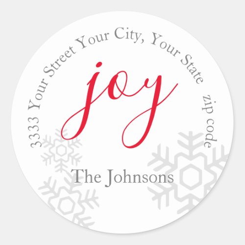 Red Joy Snow Holiday Return Address Envelope Seal