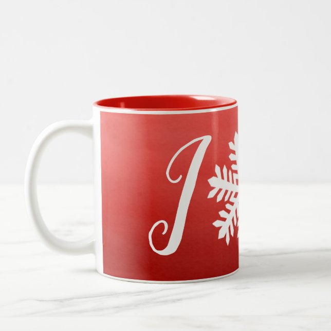 Red Joy Snowflake Two-Tone Coffee Mug (Left)