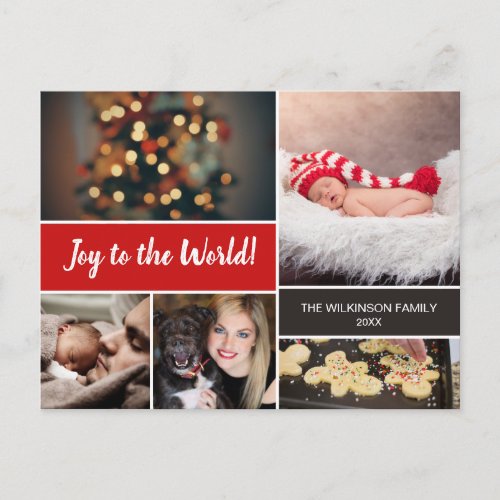 Red Joy to the World Baby Announcement Christmas