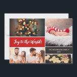 Red Joy to the World Baby's first Christmas photos Holiday Card<br><div class="desc">Celebrate your baby's first Christmas with this heartwarming "Joy to the World" holiday card, featuring customizable photos. This card is the perfect way to share the joy of this special milestone with your loved ones. With Chalkboard blocks. Customizable: Add your baby's photos to create a personal and cherished keepsake. The...</div>