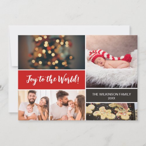 Red Joy to the World Babys first Christmas photos Holiday Card
