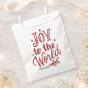 Red Joy to the World Christmas Lettering Favor Bag