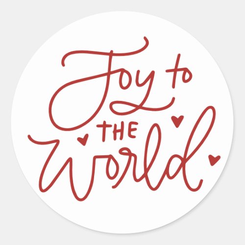 Red Joy To The World Lettering Christmas Classic Round Sticker