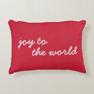 Red Joy to the World White Script Christmas Cute Accent Pillow