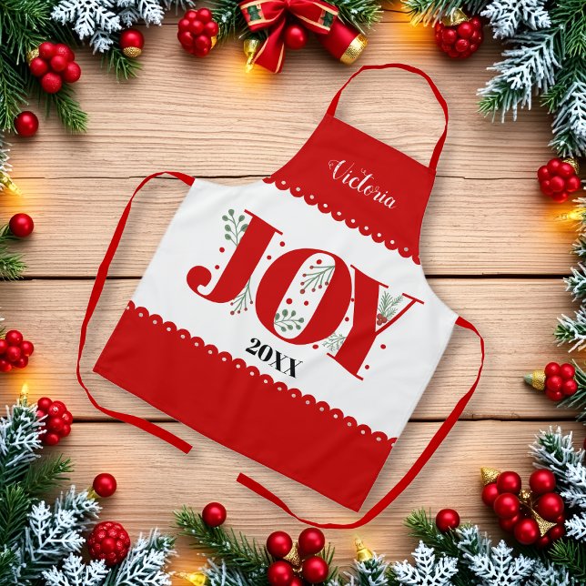 Red Joy with berries and borders Christmas Apron (Creator Uploaded)