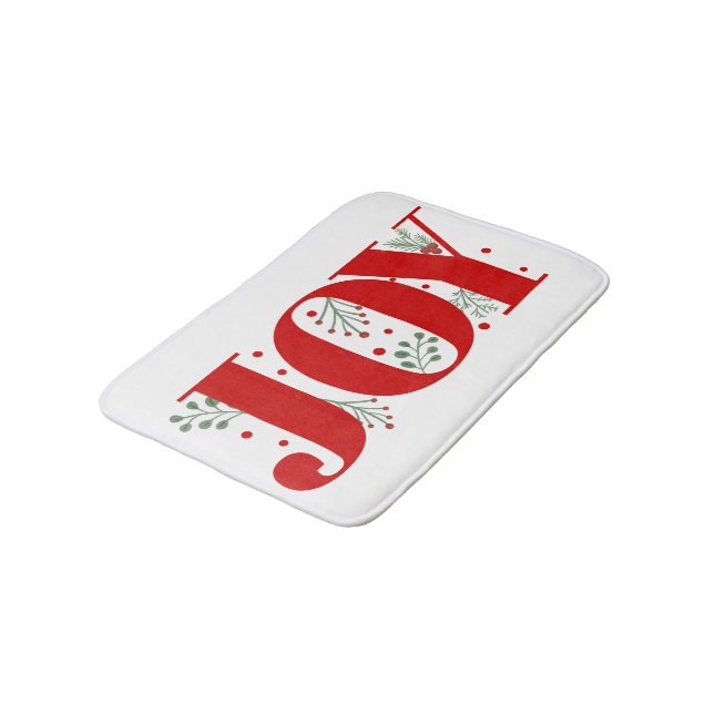 Red Joy with berries Christmas holiday Bath Mat (Angled)