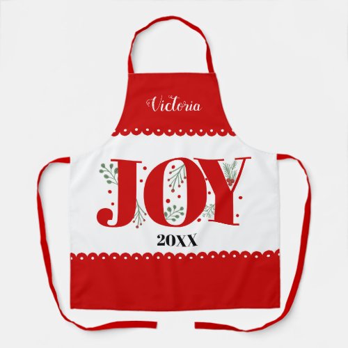 Red Joy with berries Christmas photo Apron