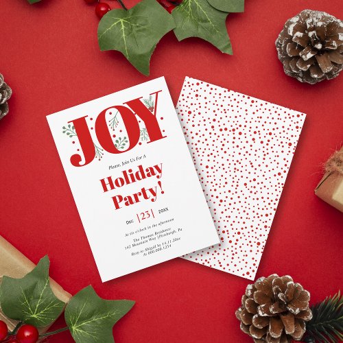 Red Joy with berries Christmas photo Invitation