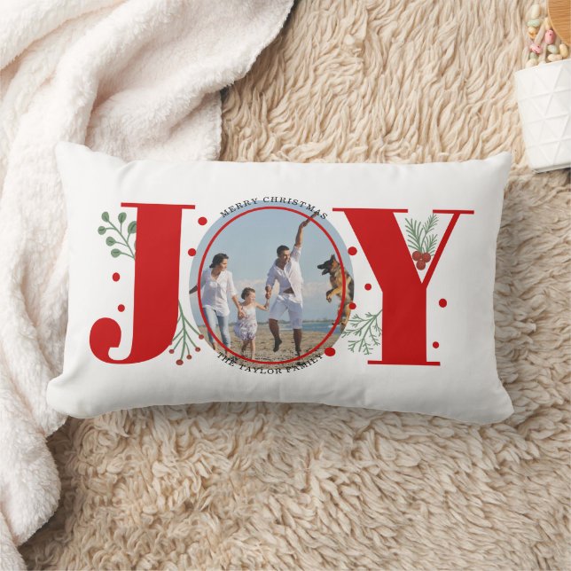Red Joy with berries Christmas photo Lumbar Pillow (Blanket)