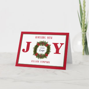 Red Joy wreath corporate logo Holiday Card