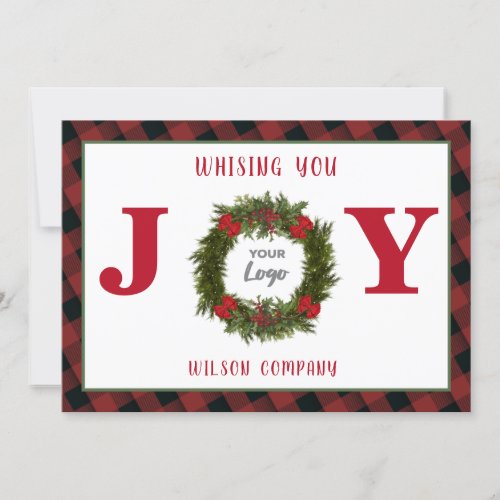 Red Joy wreath corporate logo Holiday Card