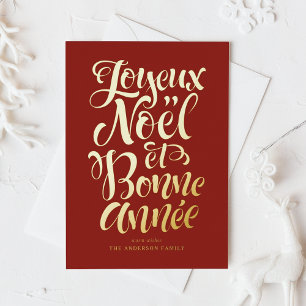Red Joyeux Noël et Bonne Année Calligraphy Foil Holiday Card