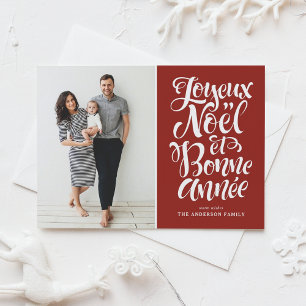 Red Joyeux Noël et Bonne Année Script Photo Holiday Postcard