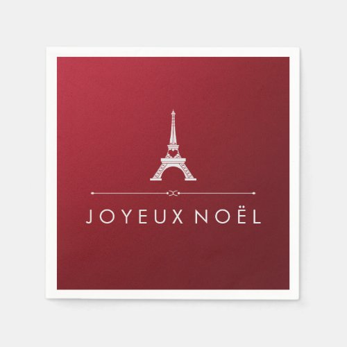 Red Joyeux Noel French Christmas and Eiffel Tower Paper Napkins