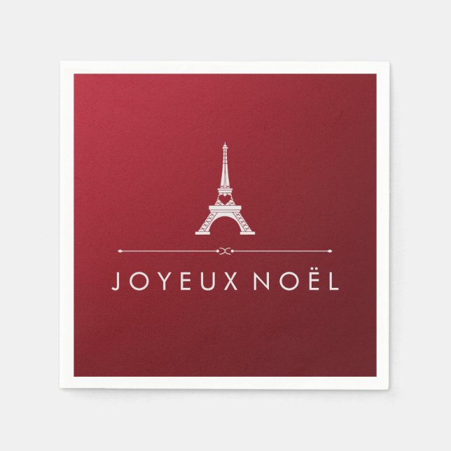 Red Joyeux Noel French Christmas and Eiffel Tower Paper Napkins (Front)