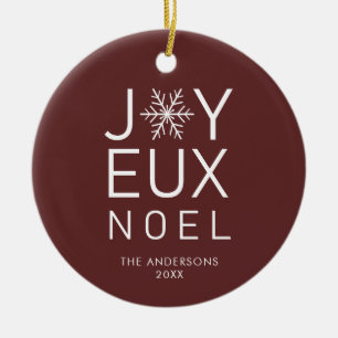 Red Joyeux Noel Modern Typography Holiday Ceramic Ornament