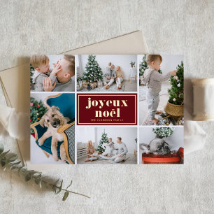 Red Joyeux Noël Retro Typography Photo Collage Foil Holiday Card