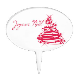 Red Joyeux Noël with Christmas Tree Cake Topper