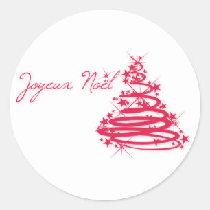 Red Joyeux Noël with Christmas Tree Classic Round Sticker
