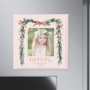 Red Joyful Christmas Frame Photo Pink Holiday Magnet