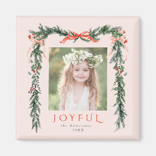Red Joyful Christmas Frame Photo Pink Holiday Magnet