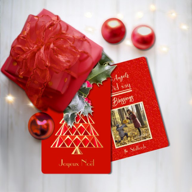 Red Joyoux Noel Photo Christmas Card (Creator Uploaded)