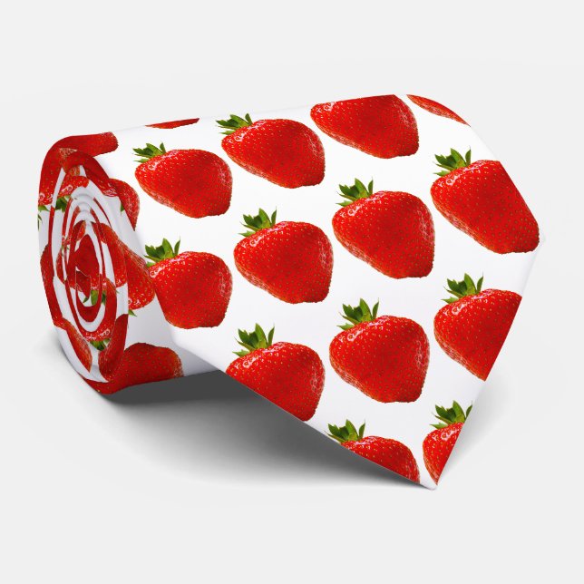 Red Juicy Strawberries Neck Tie (Rolled)