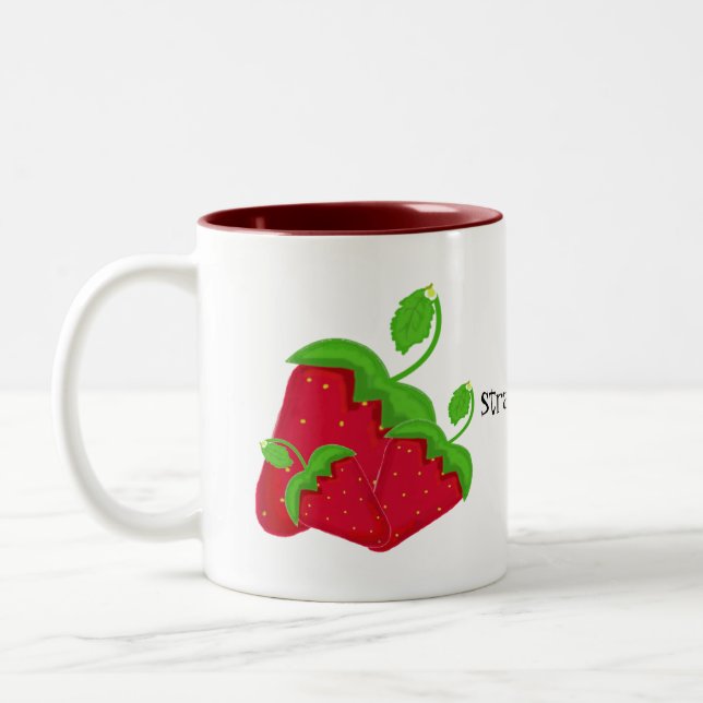 Red Juicy Strawberries Two-Tone Coffee Mug (Left)