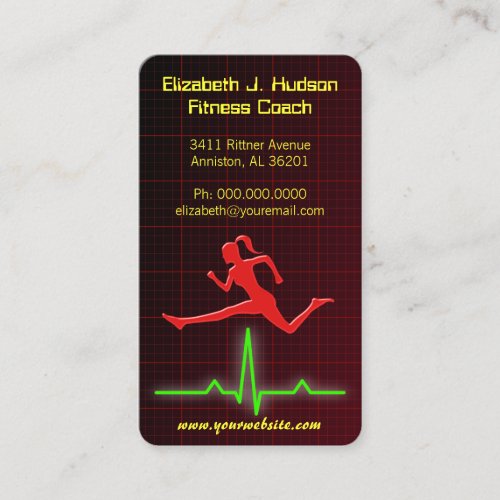 Red Jumping Woman Fitness Coach Personal Trainer Business Card