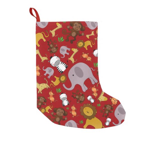 Red jungle safari animals small christmas stocking