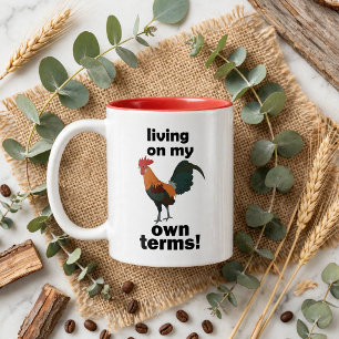 Red Junglefowl Living On My Own Terms Rooster Two-Tone Coffee Mug