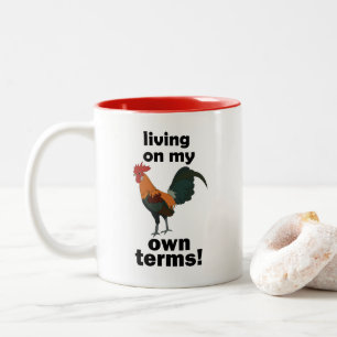 Red Junglefowl Living On My Own Terms Rooster Two-Tone Coffee Mug