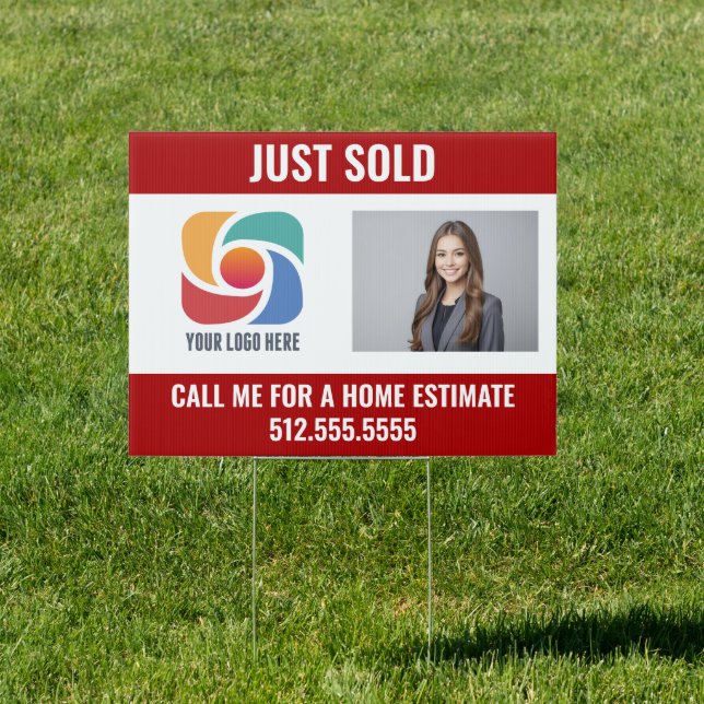 Red Just Sold Custom Real Estate Company Logo Yard Sign (Insitu)