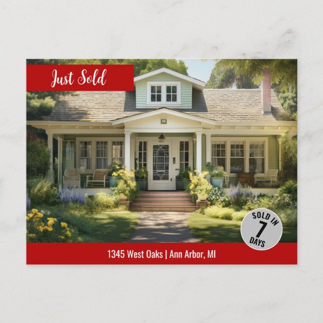 Red Just Sold Real Estate Marketing Logo Postcard (Front)