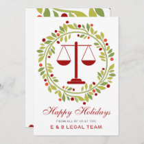 Red Justice Scale Holly Wreath Law Firm Christmas Holiday Card