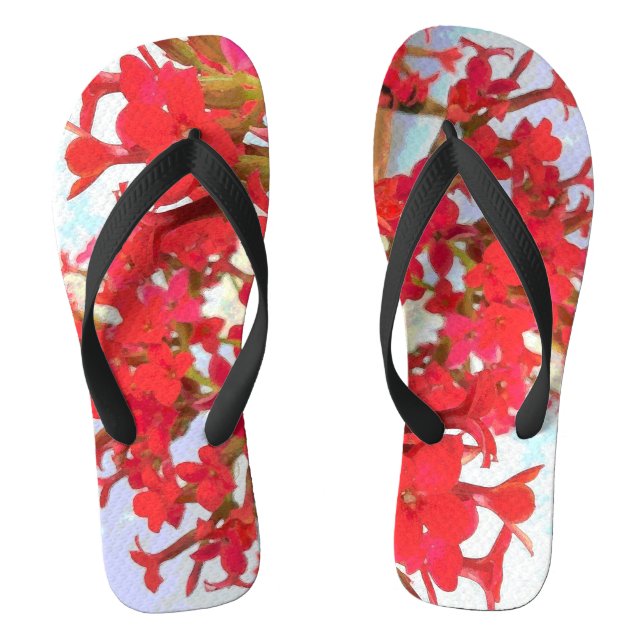 Red Kalanchoe Flowers Flip Flops (Footbed)