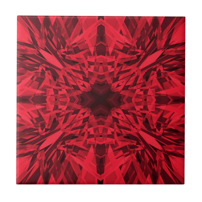Red kaleidoscope star pattern ceramic tile (Front)