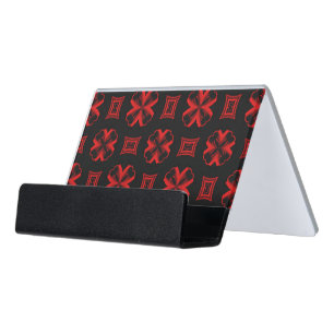 Red Kaleidoscope X and Square Desk Business Card Holder