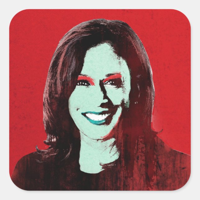 Red Kamala Harris Pop Art Square Sticker (Front)