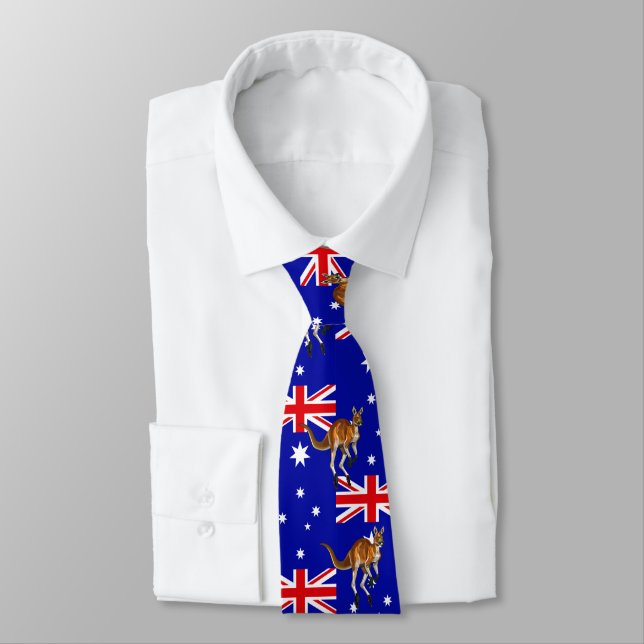 Red Kangaroo Australian flag pattern background Neck Tie (Tied)