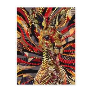 Red Kangaroo in Aborigine Dot Art Style Postcard