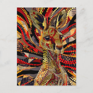 Red Kangaroo in Aborigine Dot Art Style Postcard