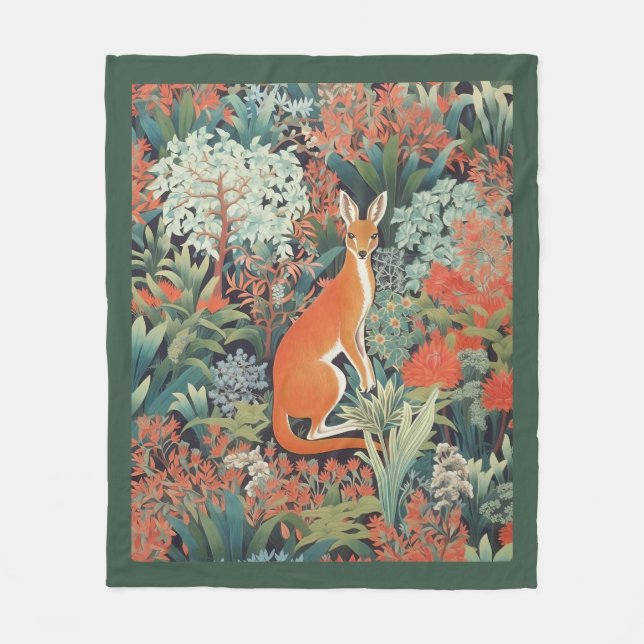 Red Kangaroo in Australian Bush Fleece Blanket (Front)
