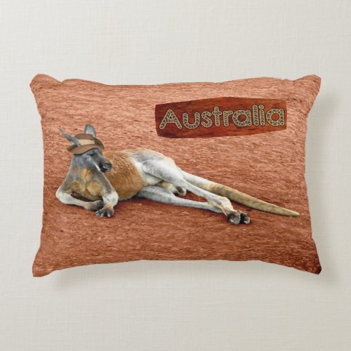 Red Kangaroo In Slouch Hat Accent Pillow