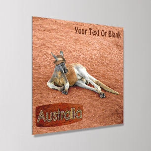 Red Kangaroo In Slouch Hat Acrylic Photo Tile