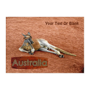 Red Kangaroo In Slouch Hat Acrylic Print