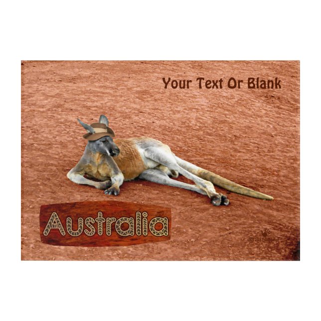 Red Kangaroo In Slouch Hat Acrylic Print (Front)