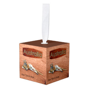 Red Kangaroo In Slouch Hat Cube Ornament